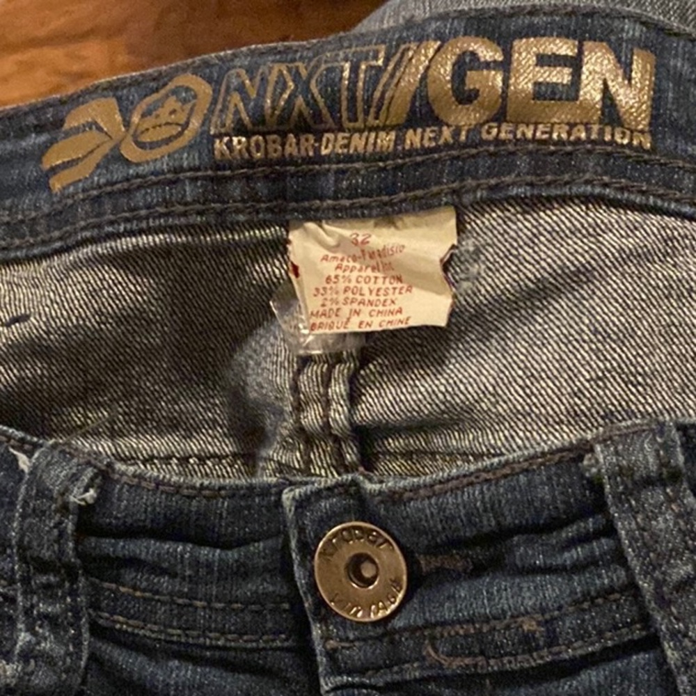 Dark Blue Vintage Denim Jeans with Leather Patch